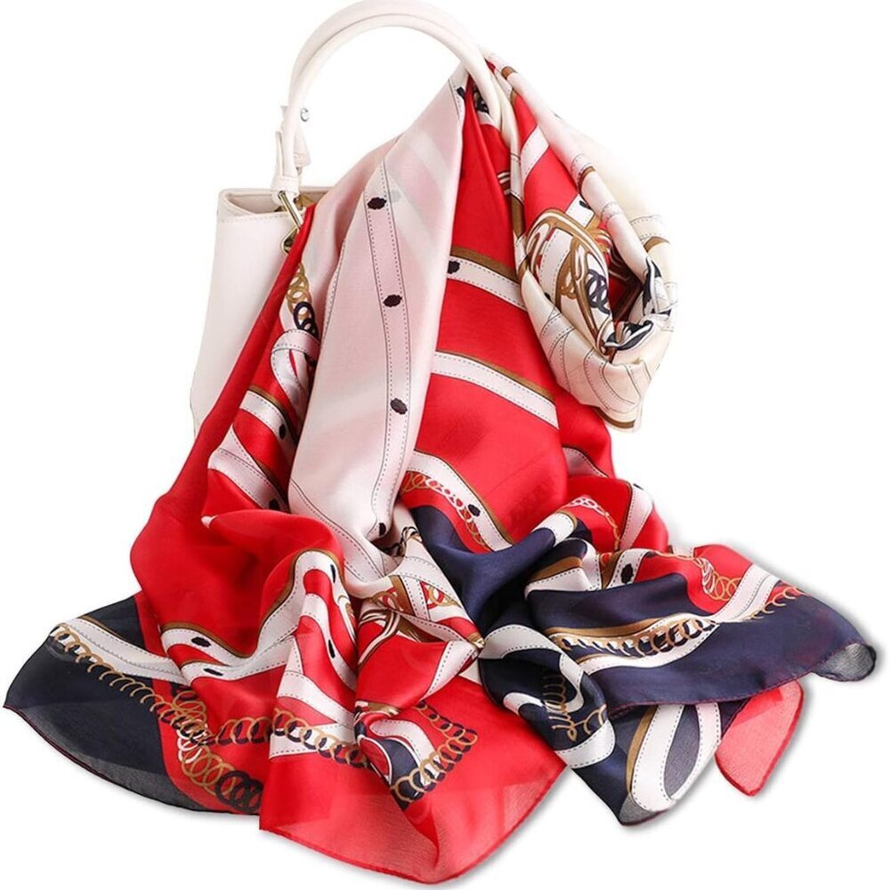 Women's Silk Scarf Vintage Printed Neckerchief Fashion Elegant Style Large Squar